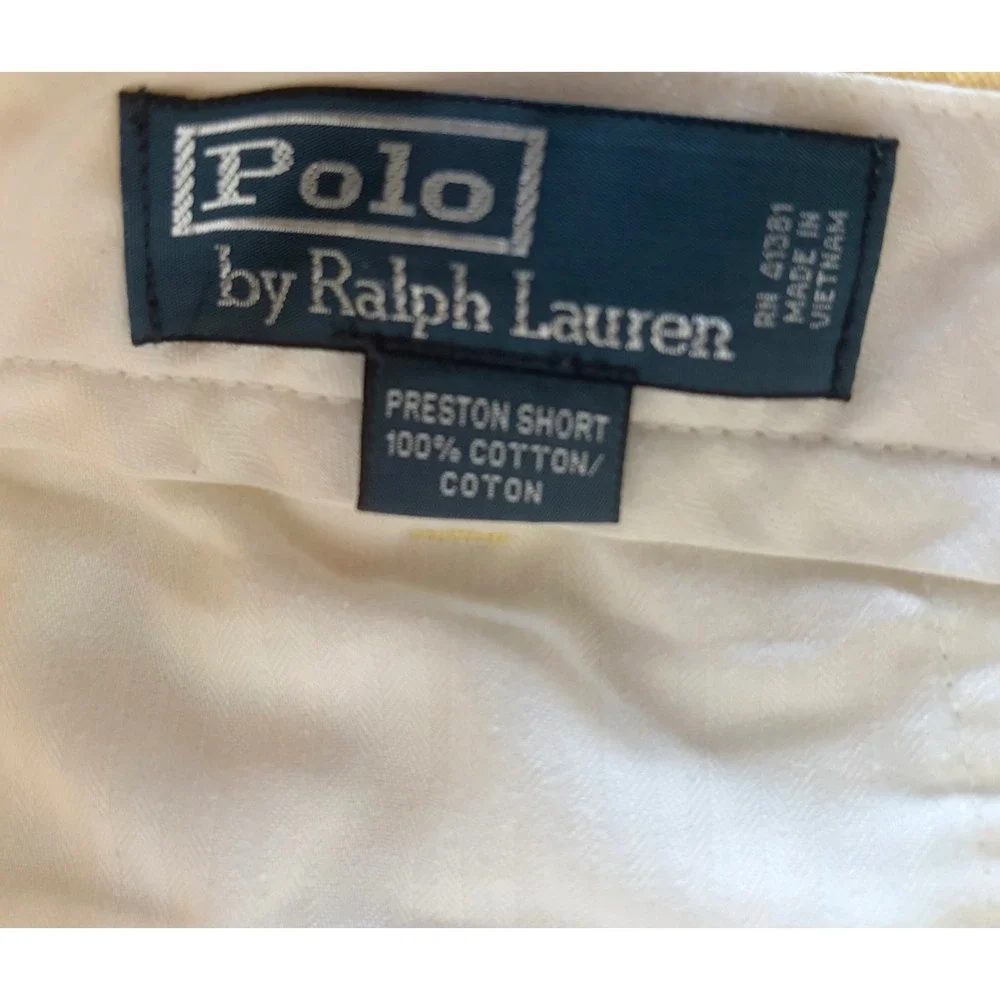 Polo Ralph Lauren Preston Short Mens 42 Yellow 100% Cotton Chino Flat Front 9.5" - Picture 3 of 5